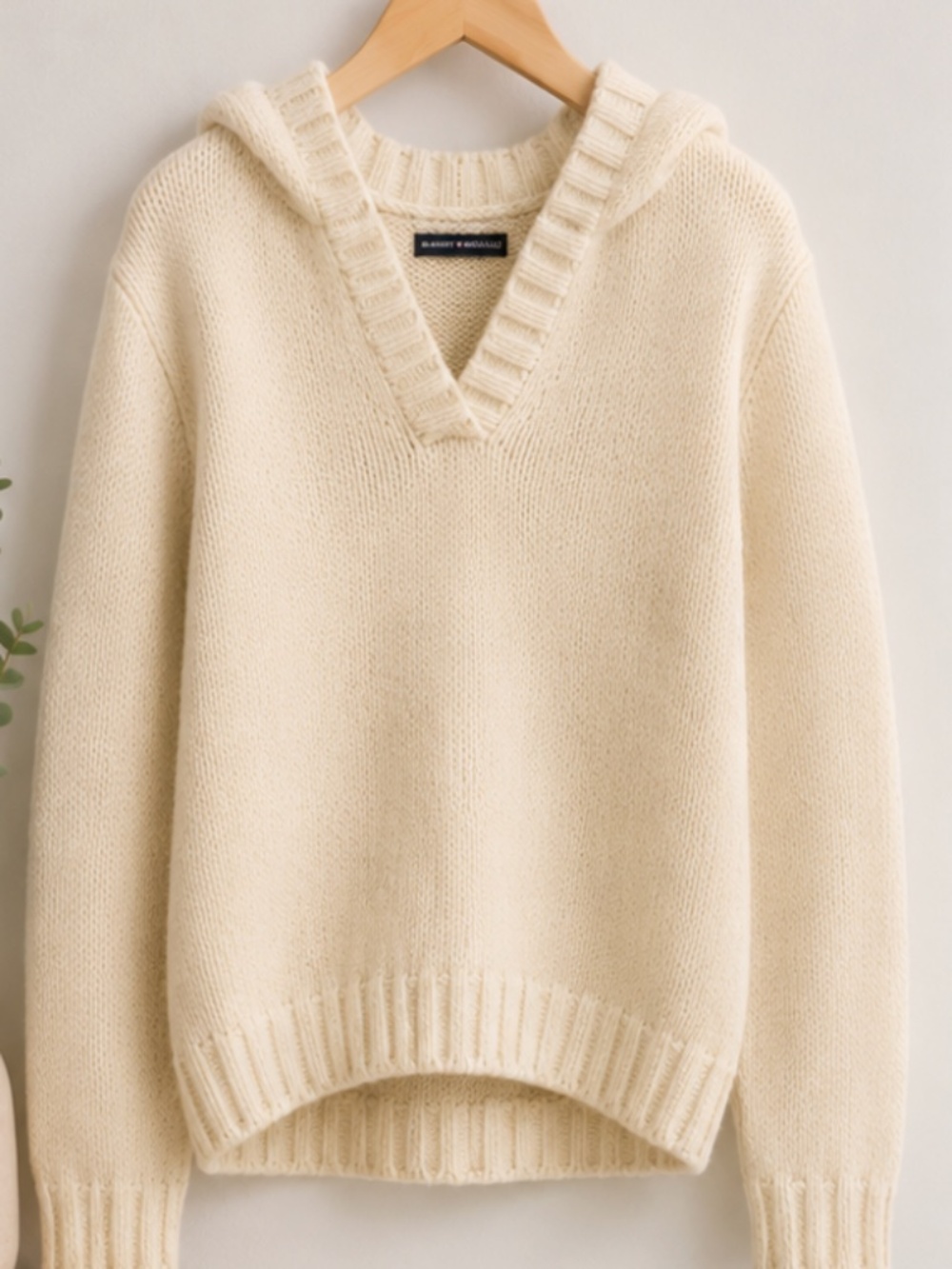 Brandy Melville Cream Hooded Knit Sweater | Cozy V-Neck Hoodie